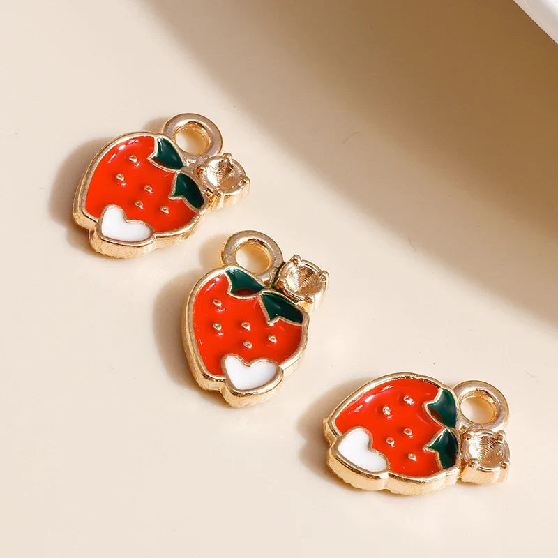 10pcs Mini Fruit Cherry Enamel Charms for DIY Jewelry Making Accessories