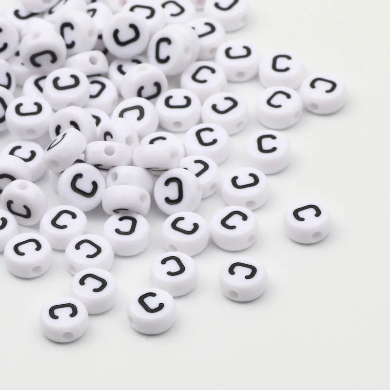 7x4mm White Round Alphabet Acrylic Spacer Beads for DIY Jewelry Making and Bracelet Accessories - Pack of 50, 100, or 200 Pieces