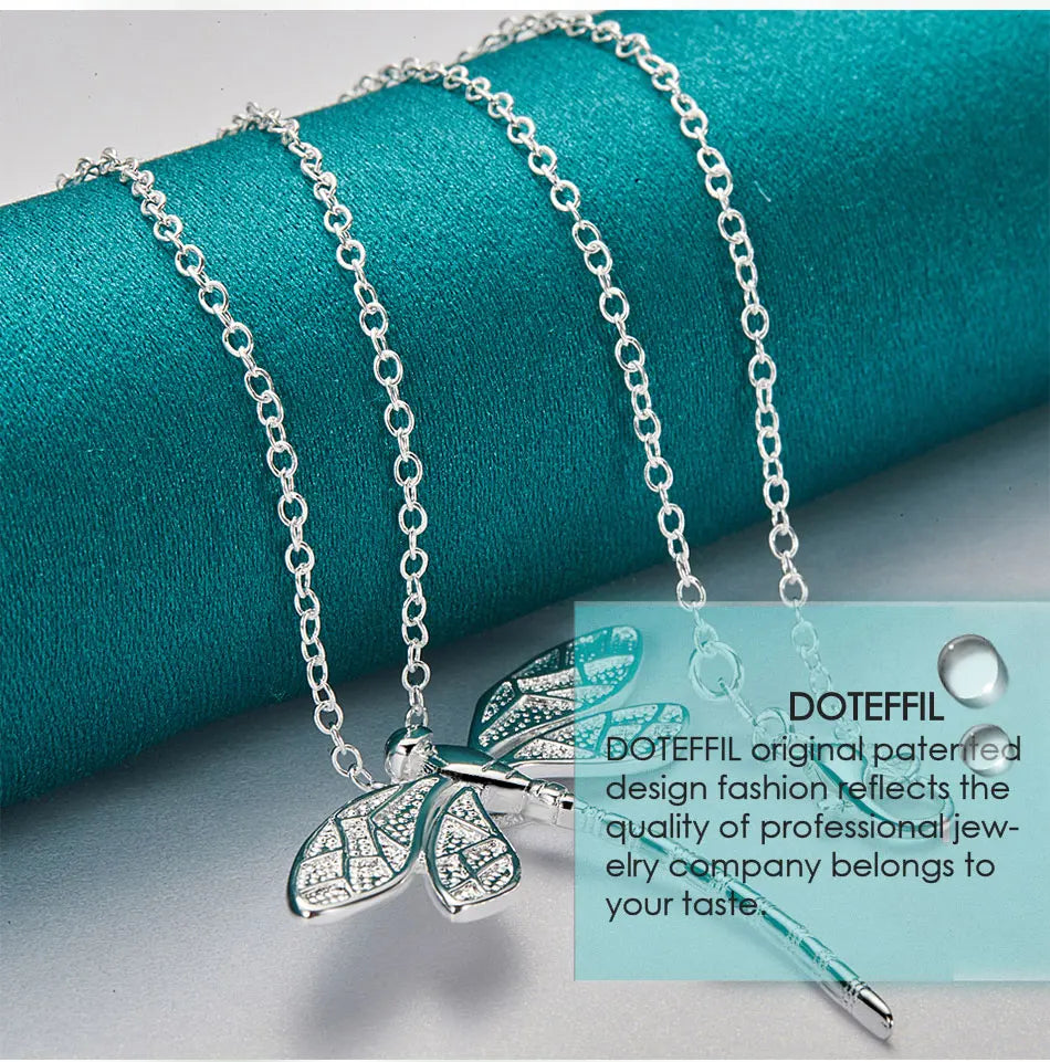 925 Sterling Silver Dragonfly Pendant Necklace for Women 40-75cm Chain Fashion Jewelry