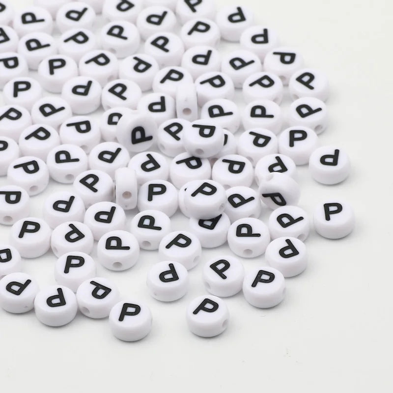 7x4mm White Round Alphabet Acrylic Spacer Beads for DIY Jewelry Making and Bracelet Accessories - Pack of 50, 100, or 200 Pieces