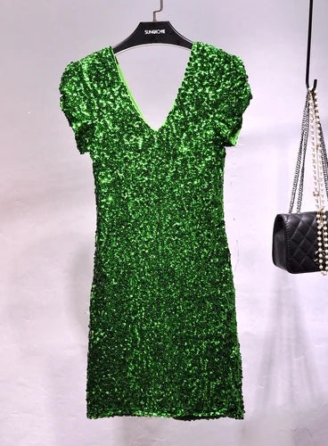 V Neck Sequin Stage Dress For Performance Glittering Look