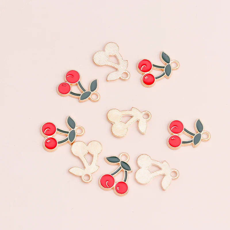 10pcs Mini Fruit Cherry Enamel Charms for DIY Jewelry Making Accessories