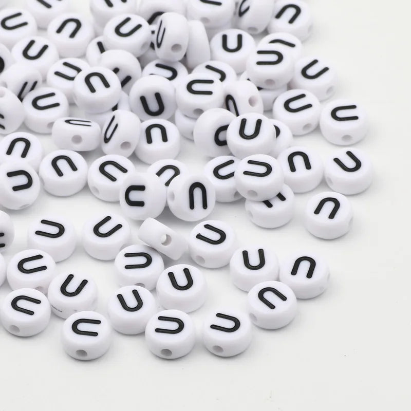 7x4mm White Round Alphabet Acrylic Spacer Beads for DIY Jewelry Making and Bracelet Accessories - Pack of 50, 100, or 200 Pieces