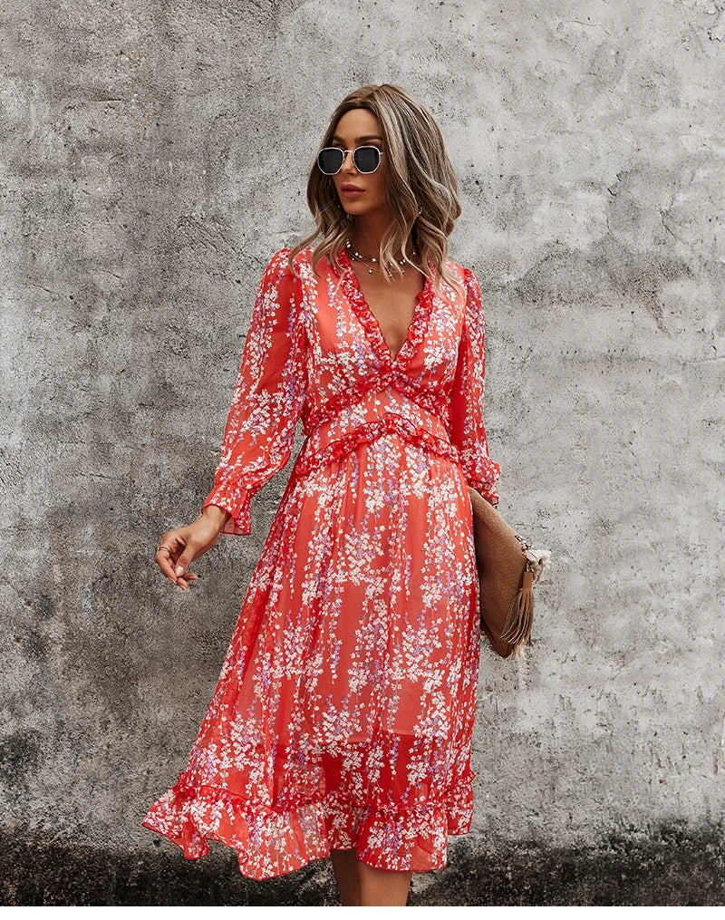 Floral Chiffon Maxi Dress With V Neck And Butterfly Sleeves