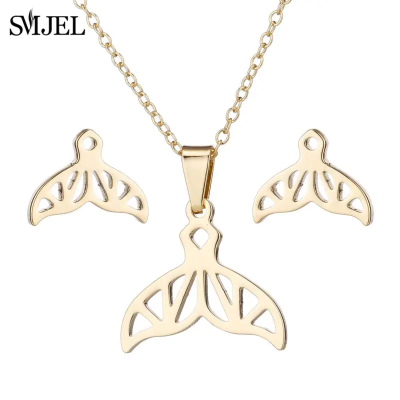 Stainless Steel Dog Paw Necklace and Earring Set for Women Cute Cat Pendant Jewelry Gift