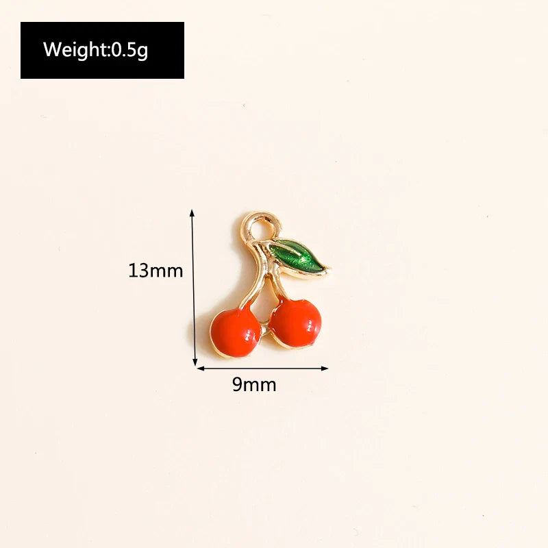 10pcs Mini Fruit Cherry Enamel Charms for DIY Jewelry Making Accessories