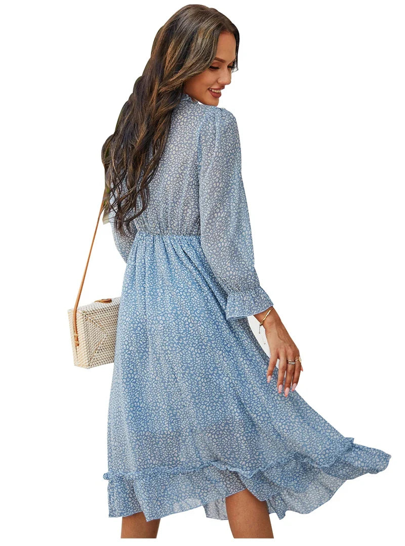 Floral Chiffon Maxi Dress With V Neck And Butterfly Sleeves