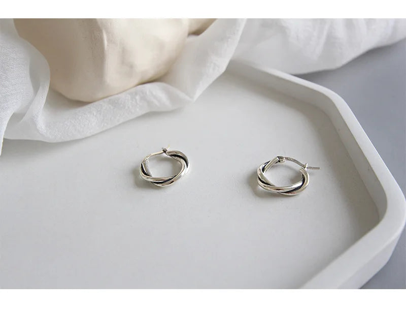 Silver Color Thick Line Hoop Earrings for Women Retro Twist Design Fashion Jewelry