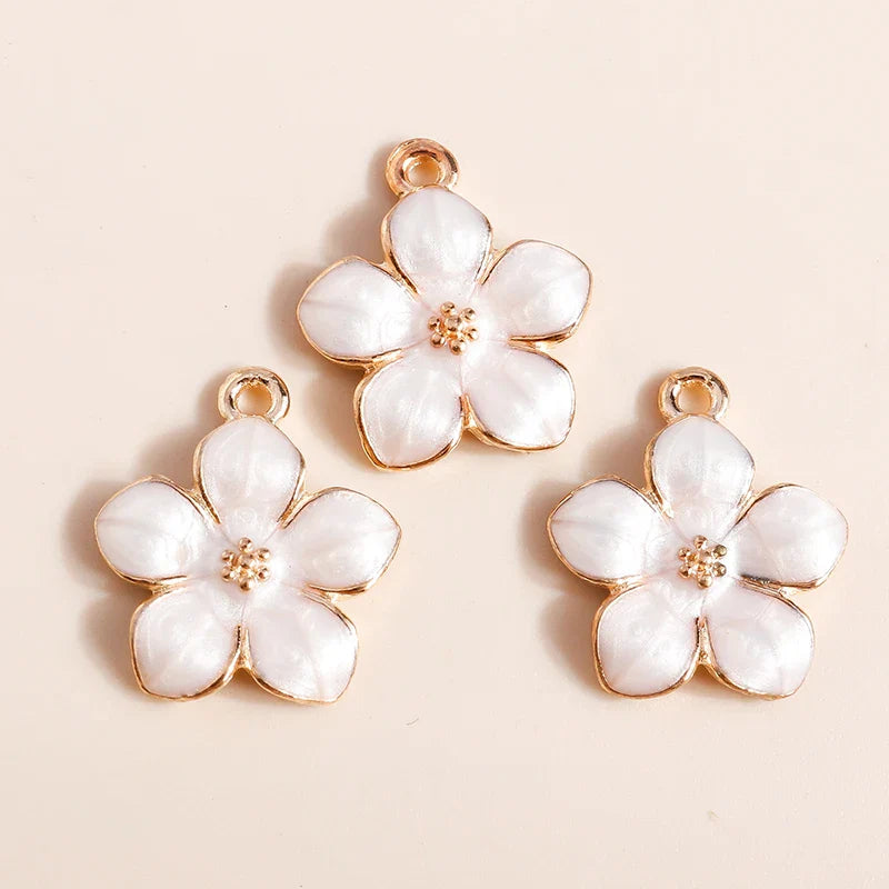 10 Pieces 17x15mm Cute Enamel Flower Charms for Jewelry Making and DIY Accessories