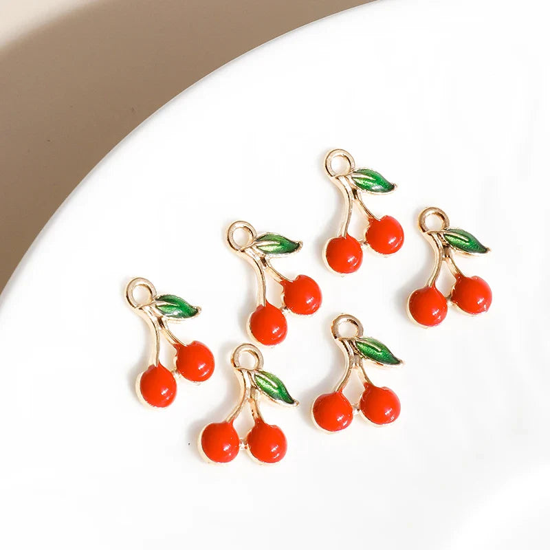 10pcs Mini Fruit Cherry Enamel Charms for DIY Jewelry Making Accessories