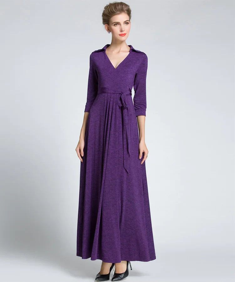 Soft Stretch Wrap Dress With Belt Long Vacation Style