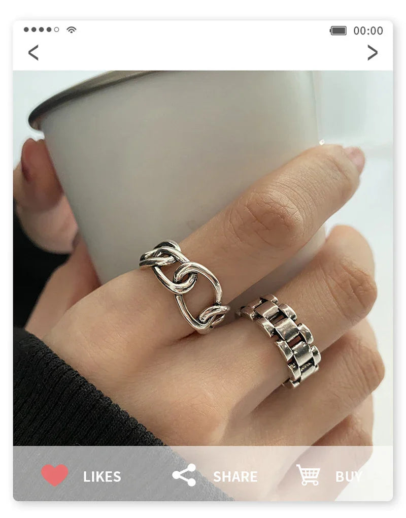 925 Sterling Silver Cross Hollow Chain Geometric Finger Ring Creative Party Jewelry Gift