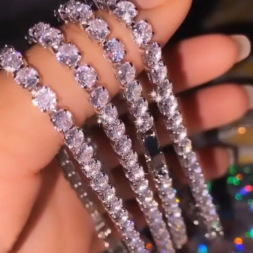 Zircon Tennis Bracelet for Women and Men with Silver Color 2.5mm 3mm 4mm 5mm Dazzling Crystal Hand Chain Wedding Gift Fashion Jewelry