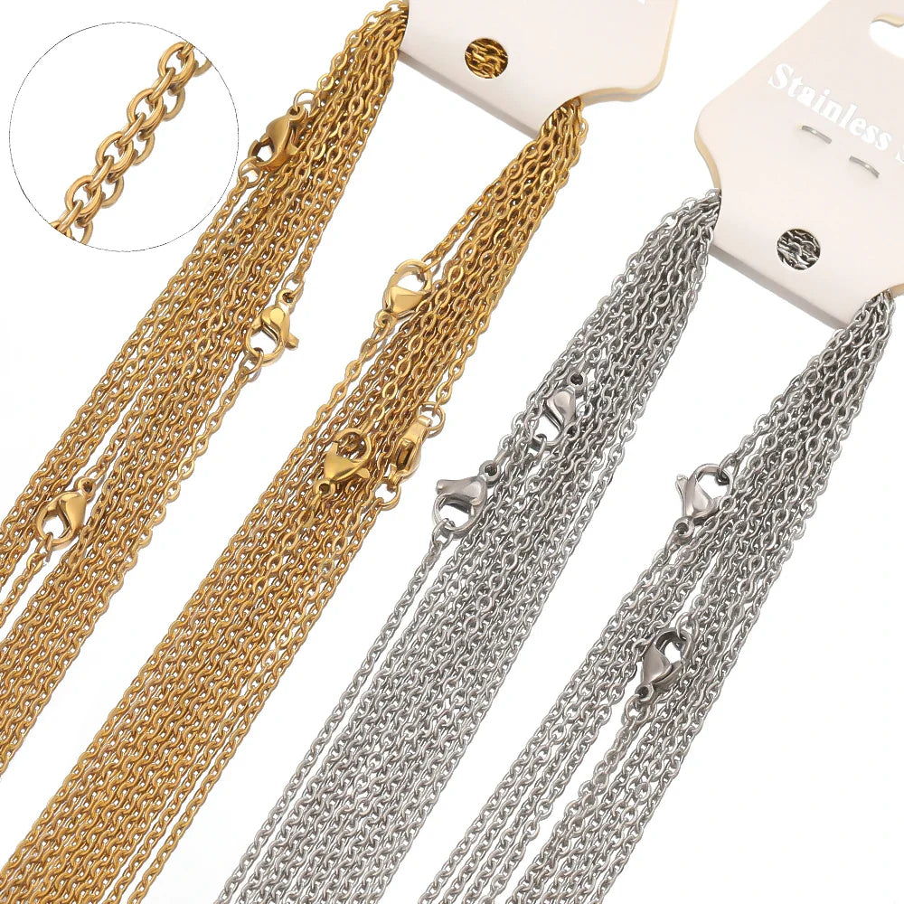 10 Pieces 50cm Gold Stainless Steel Link Chains for Jewelry Making and DIY Projects