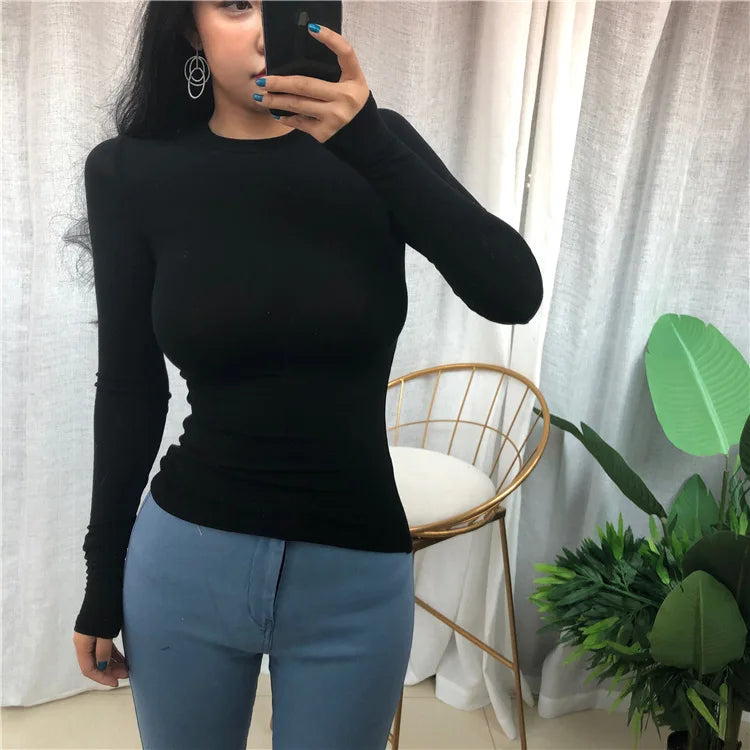 Slim Fit Long Sleeve Casual T Shirt for Women in Korean Style