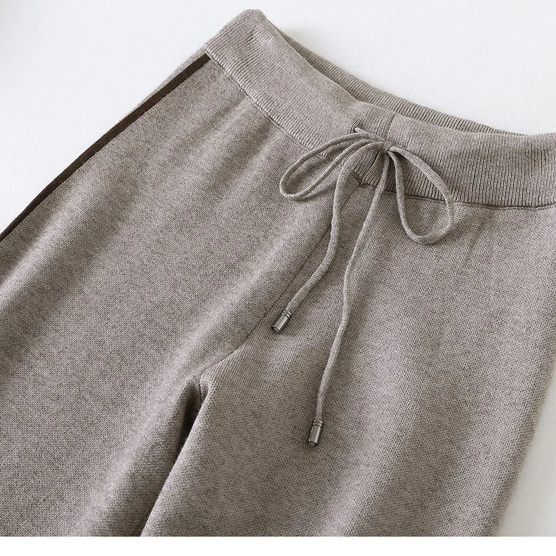 Cozy 2 Piece Knitted Sweater Set for Women Long Sleeve Pullover and Wide Leg Pants Warm Autumn Winter Knitwear Tracksuit