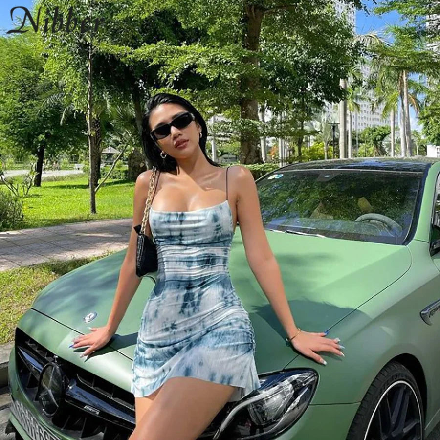 Tie Dye Summer Suspender Dress Sleeveless Low Waist