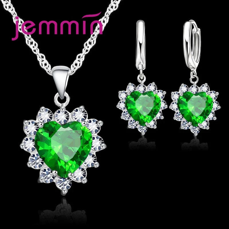 925 Sterling Silver Heart Pendant and Hoop Earrings Jewelry Set for Engagement and Anniversary Gifts