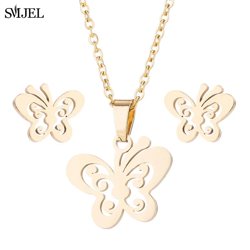 Stainless Steel Dog Paw Necklace and Earring Set for Women Cute Cat Pendant Jewelry Gift