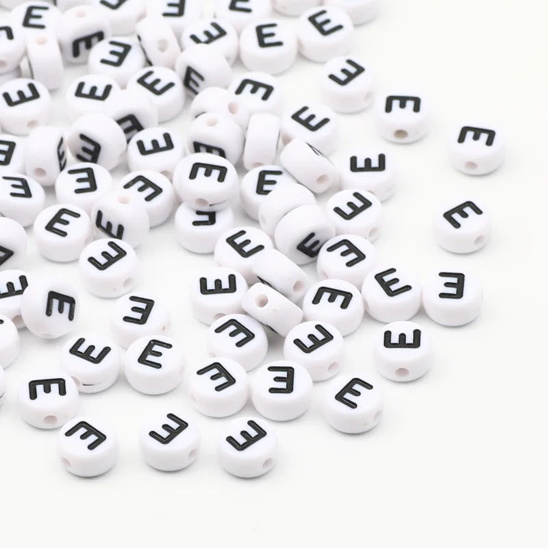 7x4mm White Round Alphabet Acrylic Spacer Beads for DIY Jewelry Making and Bracelet Accessories - Pack of 50, 100, or 200 Pieces