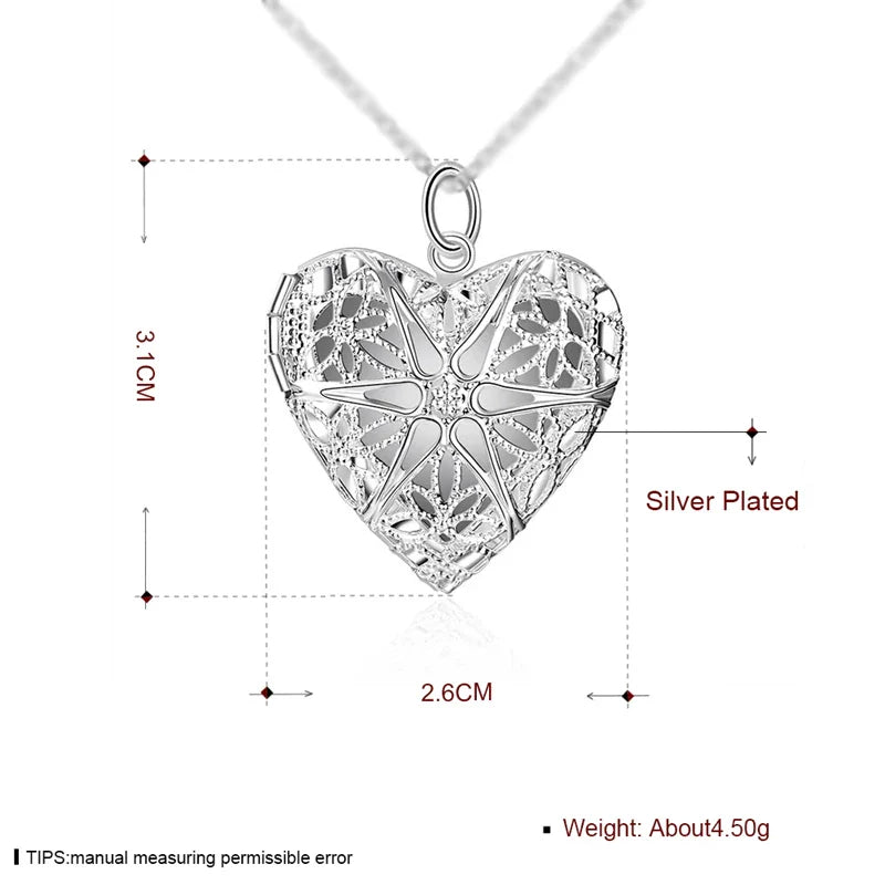 925 Sterling Silver Photo Frame Pendant Necklace with Snake Chain for Women and Wedding Charm Jewelry