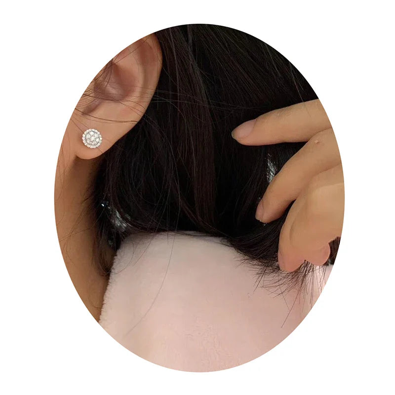 Dainty Round Shaped Stud Earrings for Women with Full White Cubic Zirconia Classic Design