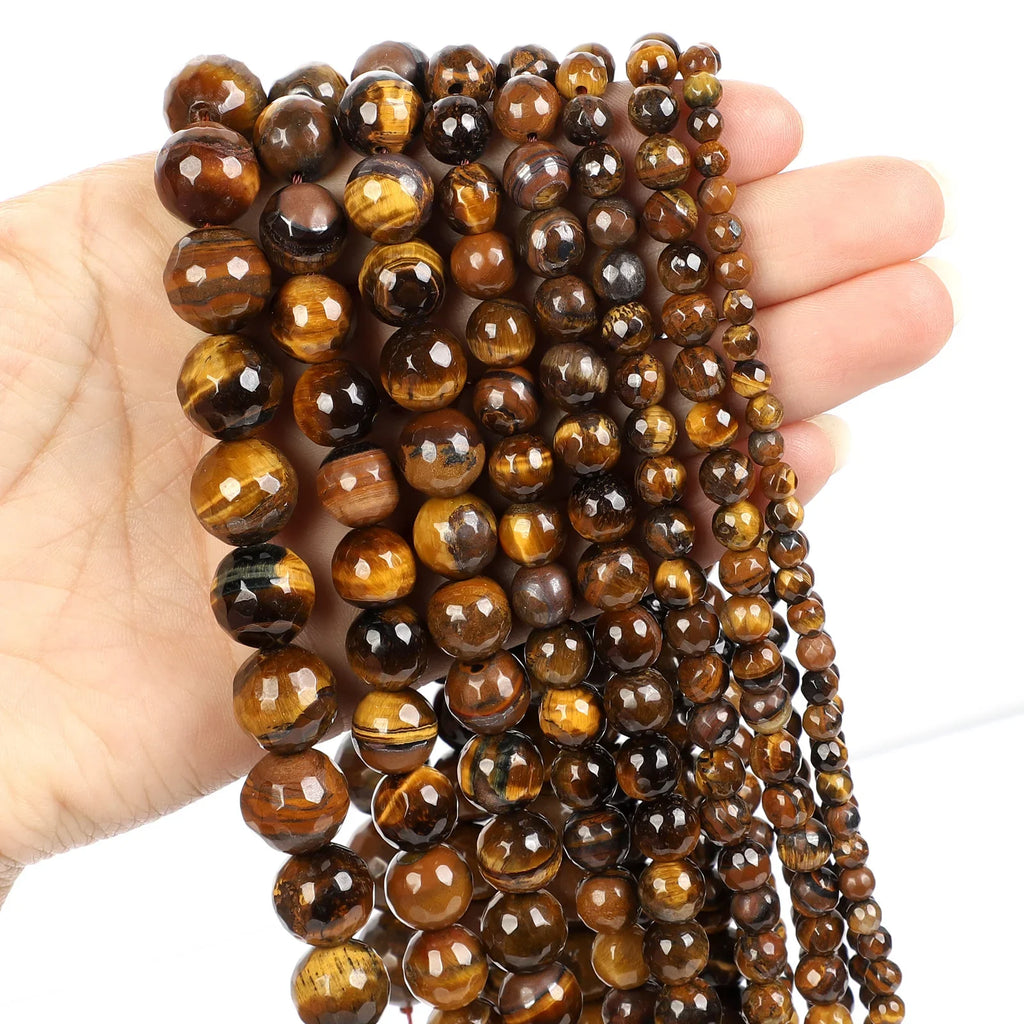 Natural Yellow Tiger Eye Stone Round Loose Beads for Jewelry Making DIY Bracelet 14 Inch Strand 4mm 6mm 8mm 10mm 12mm