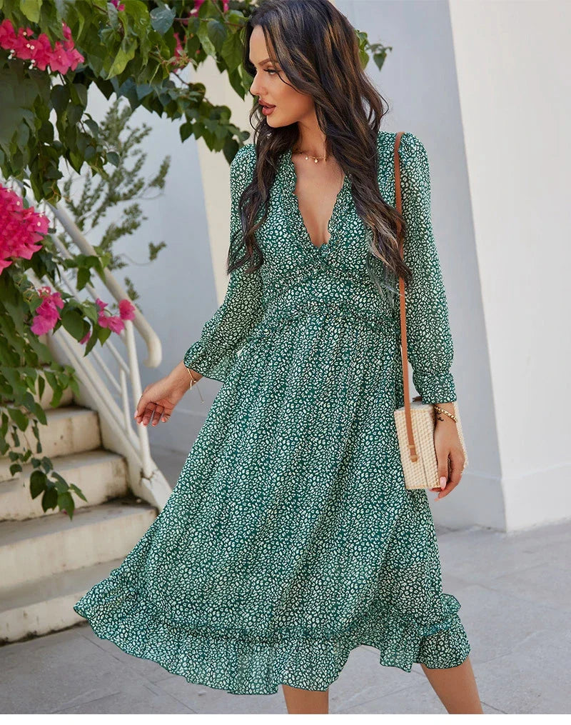 Floral Chiffon Maxi Dress With V Neck And Butterfly Sleeves