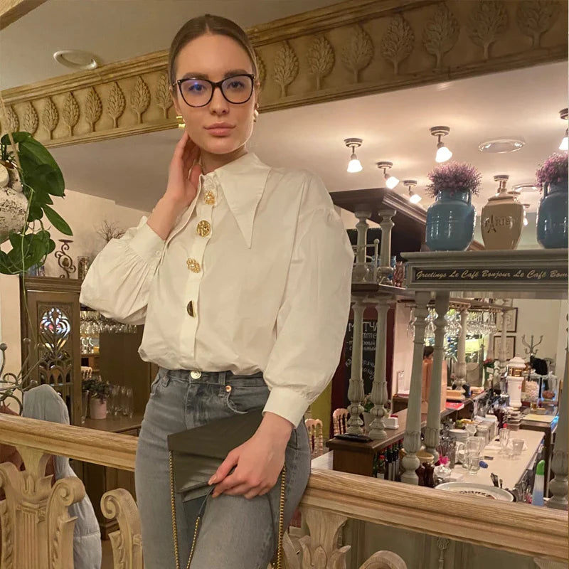 Comfortable Long Sleeve Office Blouse for Women with Turn Down Collar Classic Fit Shirt Blusas for Work and Casual Wear