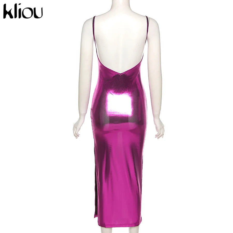 Backless Maxi Dress Party Sheath For Women Shiny Glam