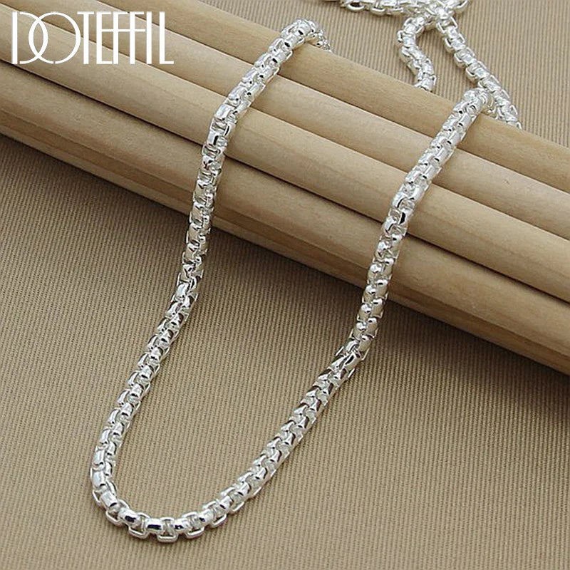 925 Sterling Silver Round Box Chain Necklace 18/20/24 Inch for Men and Women Fashion Jewelry