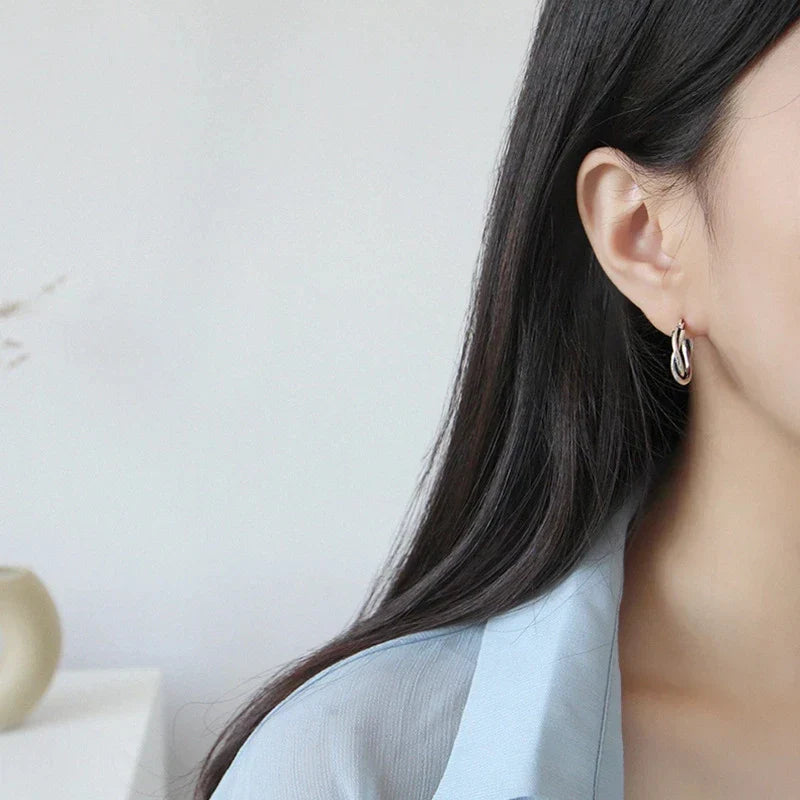 Silver Color Thick Line Hoop Earrings for Women Retro Twist Design Fashion Jewelry