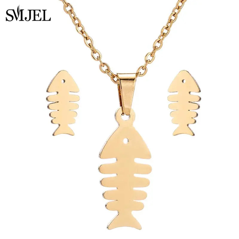 Stainless Steel Dog Paw Necklace and Earring Set for Women Cute Cat Pendant Jewelry Gift