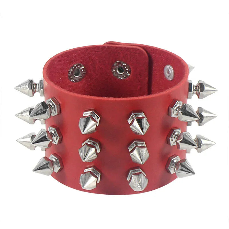 90s Fashion Punk Style Spiked PU Leather Bracelet with Square Studs and Multi-Row Design