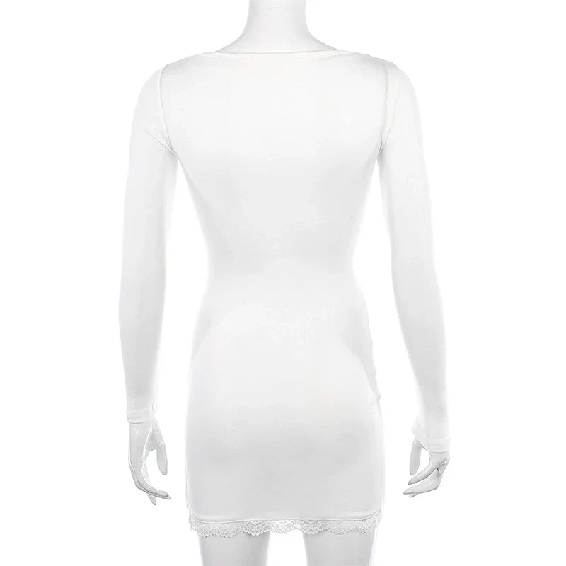 Sexy Lace Patchwork Long Sleeve Split Dress For Party