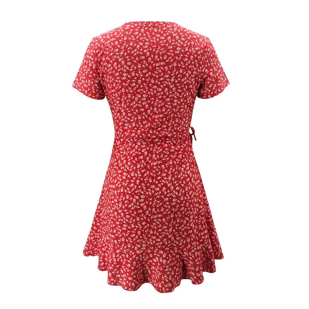 Floral A-Line Summer Dress With V-Neck And Ruffles