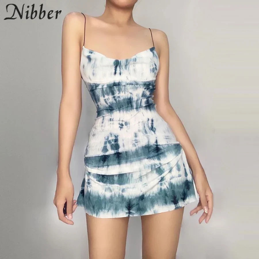Tie Dye Summer Suspender Dress Sleeveless Low Waist