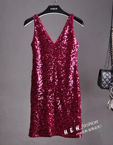 Sequin Dress Sleeveless Backless V Neck Party Nightclub