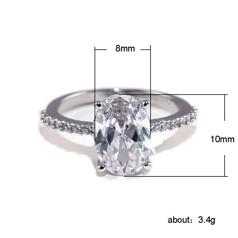 Dazzling Oval Finger Ring Band with Brilliant CZ Stone in Four Prong Setting Perfect Wedding Anniversary Gift for Wife or Girlfriend