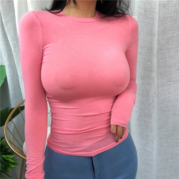 Slim Fit Long Sleeve Casual T Shirt for Women in Korean Style