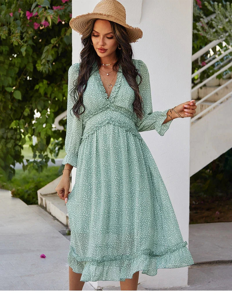 Floral Chiffon Maxi Dress With V Neck And Butterfly Sleeves