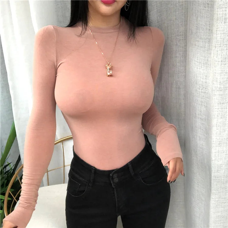 Slim Fit Long Sleeve Casual T Shirt for Women in Korean Style