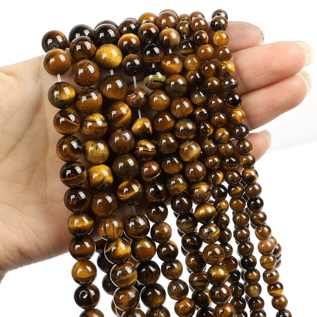 Natural Yellow Tiger Eye Stone Round Loose Beads for Jewelry Making DIY Bracelet 14 Inch Strand 4mm 6mm 8mm 10mm 12mm