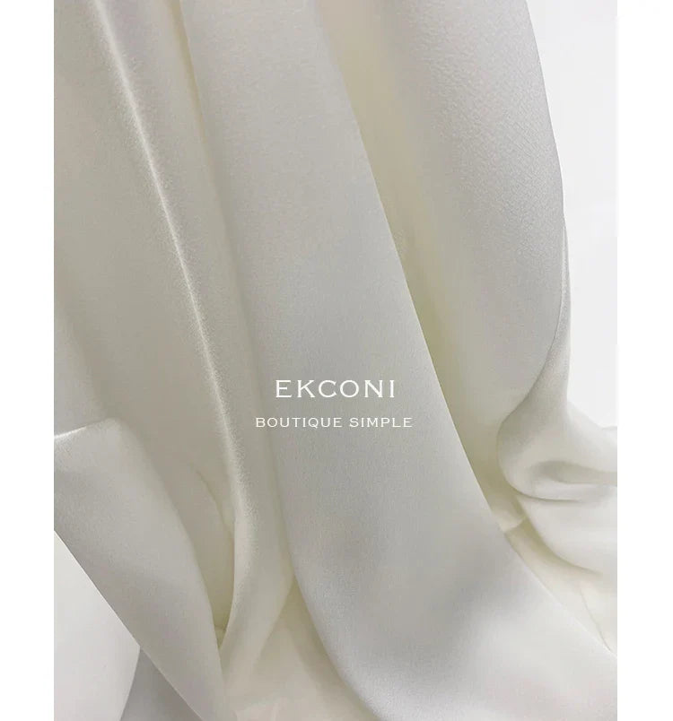 Elegant Turn Down Collar Satin Silk Blouse Vintage Button Closure White Lantern Sleeve Office Lady Shirt Chic Feminine Top