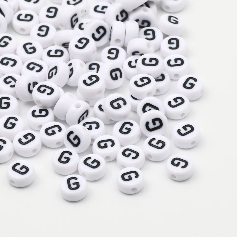 7x4mm White Round Alphabet Acrylic Spacer Beads for DIY Jewelry Making and Bracelet Accessories - Pack of 50, 100, or 200 Pieces
