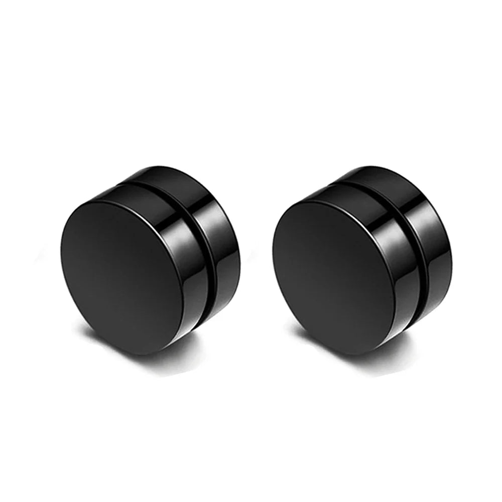 Magnetic Clip Earrings Stainless Steel Non-Piercing Stud Earrings for Men and Women with Black CZ