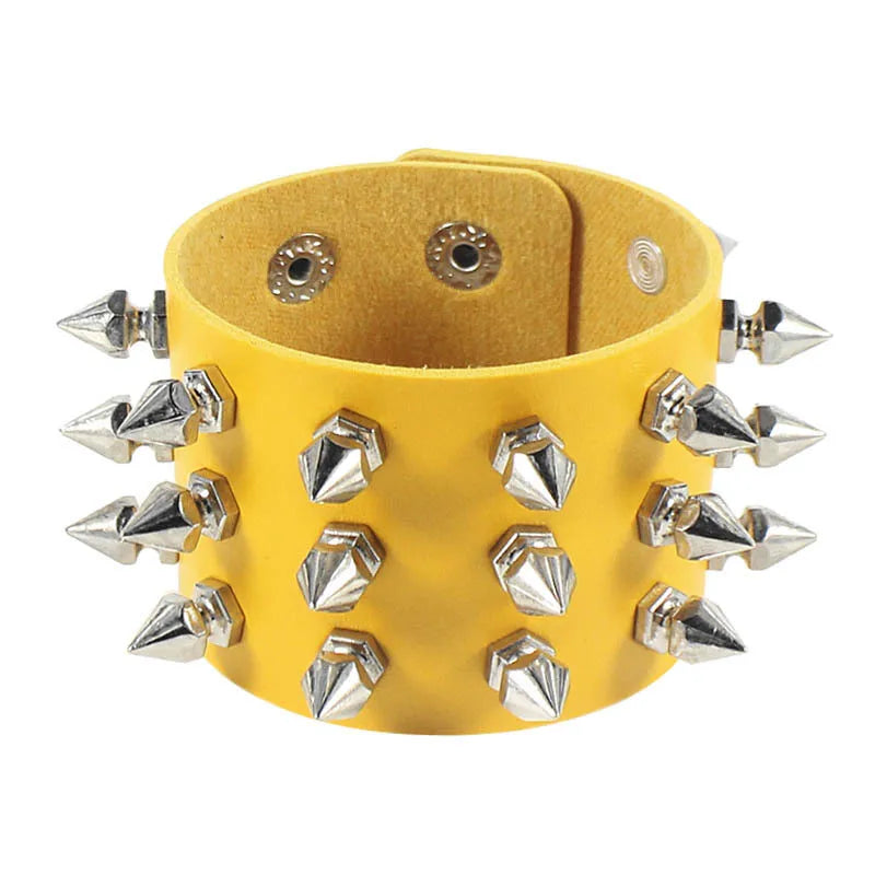 90s Fashion Punk Style Spiked PU Leather Bracelet with Square Studs and Multi-Row Design