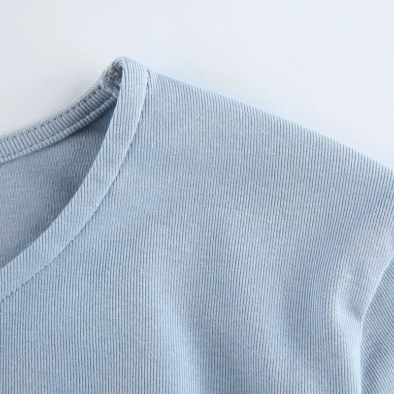 Sexy O-Neck Long Sleeve Bodycon Cropped Top with Irregular Drawstring Bandage Design for Women