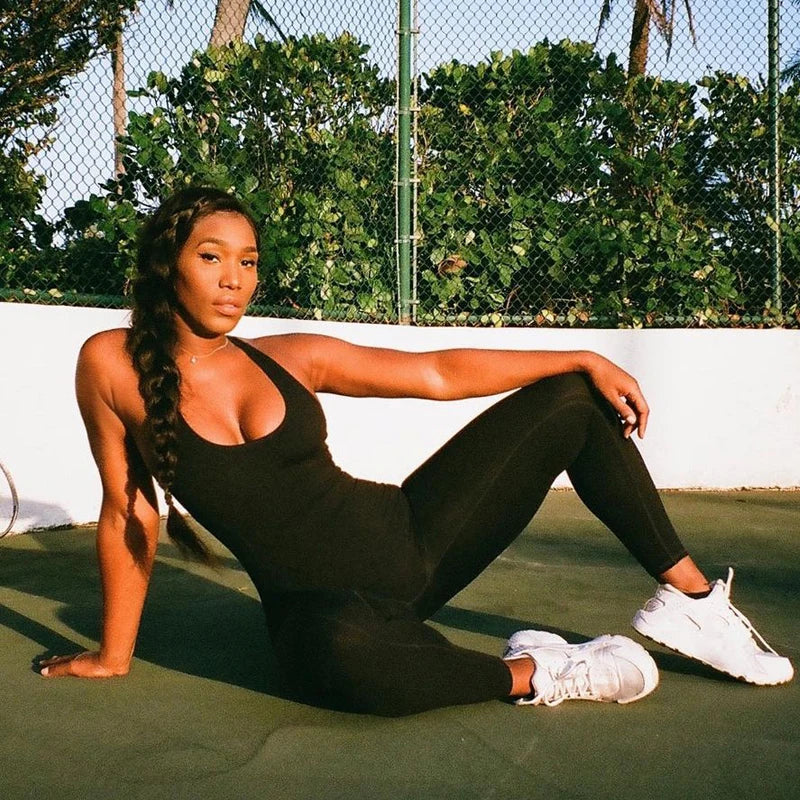 Sleeveless Hollow Out Solid Bodycon Jumpsuit Women Summer Fashion Streetwear Romper Sportswear