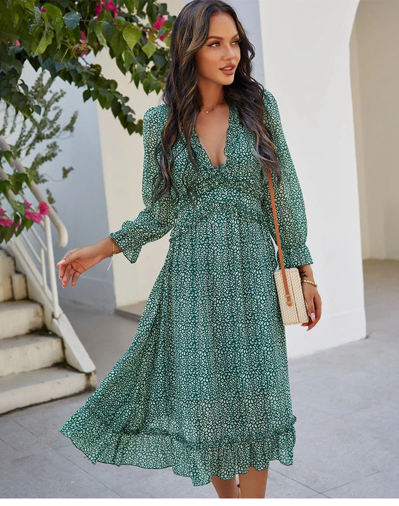 Floral Chiffon Maxi Dress With V Neck And Butterfly Sleeves